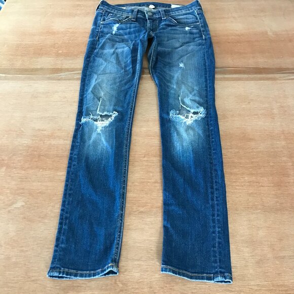 Rag & Bone Capri Skinny Jeans Women 26 Blue Low Rise Distressed Dark Wash - Picture 1 of 13